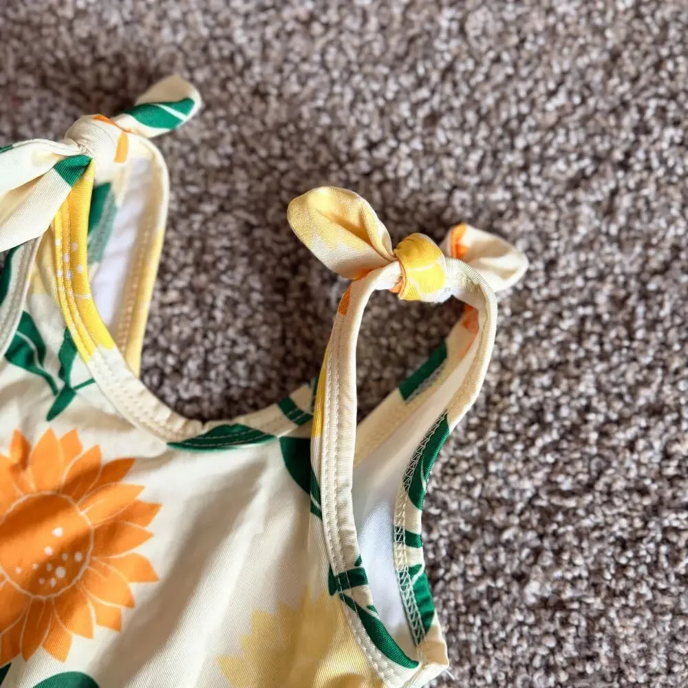 Monica + Andy Baby Girl Sunflower Swimsuit and Sun Hat Set 9-12 Months